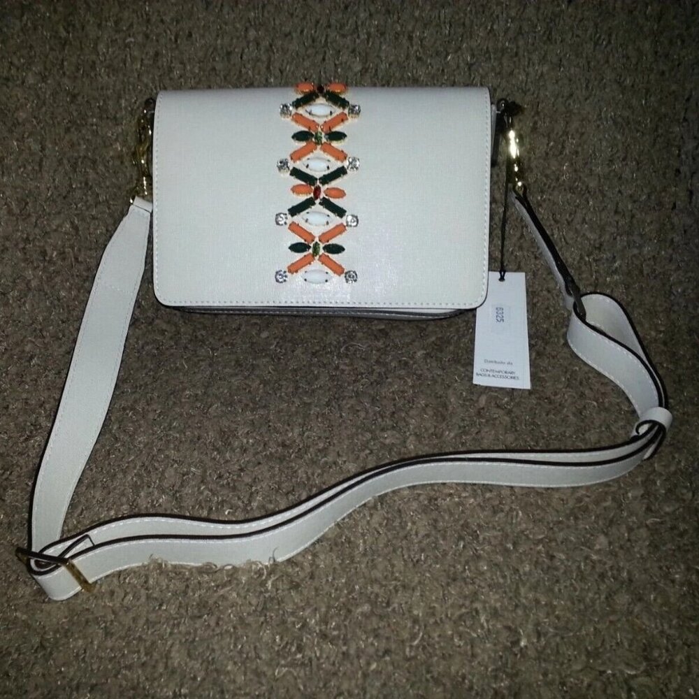 GIANNI CHIARINI-Reginella-Off White Saffiano Leather with Jewel Accents-NWT